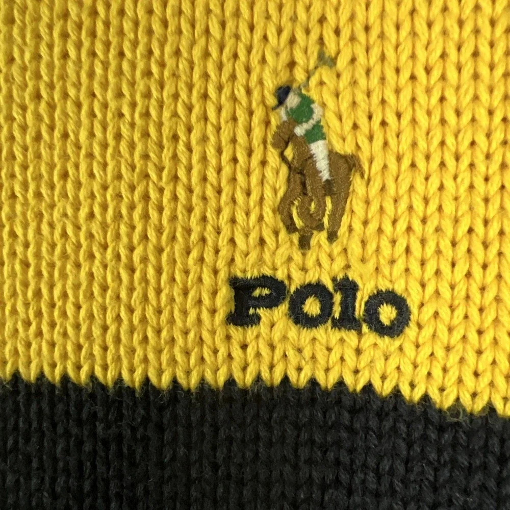 Polo Ralph Lauren Quarter Zip Sweater Boys XL Navy Yellow‎ Green Striped A33